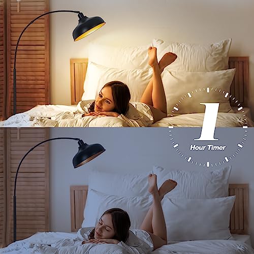 Arch Floor Lamps with Remote - Dimmable Floor Lamp 70¡±, Black Tall Lamp with 360¡Æ Adjustable Hanging Metal Shade, Arc Lamps Floor Standing with 9W Bulb, Over Couch Lamps for Living Room, Foot Switch