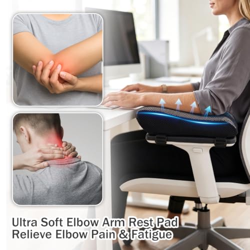 Blue Mesh Gel Memory Foam Ergonomic Armrest Pads for Office Chair (2pcs) THARAHT