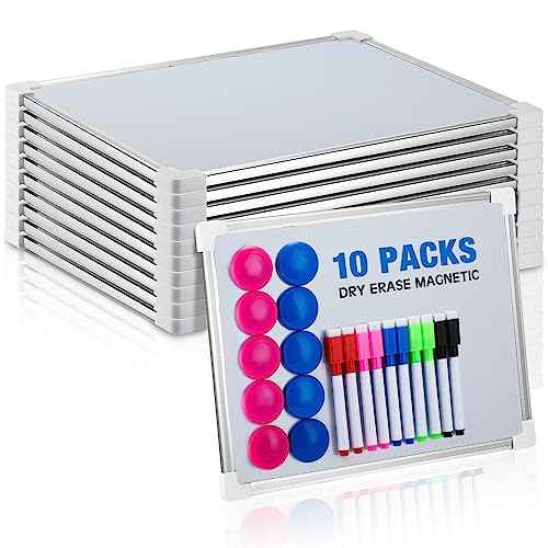 Fuutreo 10 Pcs Magnetic White Board Dry Erase 8.5 x 11 Inch Small Dry Erase Board with 10 Magnetic Markers 20 Magnets Fridge Hanging Whiteboard for Refrigerator Wall Home Office School Kids Students