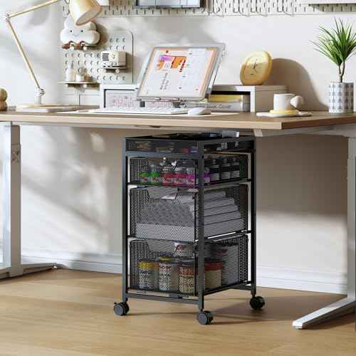Rolling Utility Cart with 3 Drawers, Craft Organizer and Storage with DIY Divider, Lockable Wheels, Multi-Functional Storage for Art Supplies, Store for Brushes & Paints & Small Parts(Patent Pending)