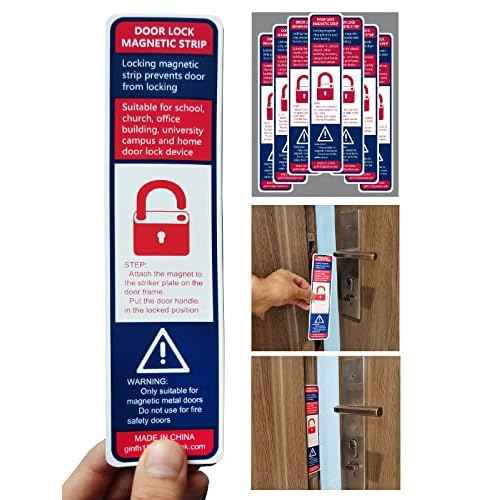 Lockdown Magnetic Strips Door Security Devices Thin Magnetic Strips School Office Emergency Easy Quick Lock Door Latch White Text Version (30)