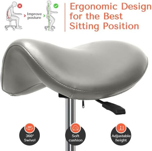 Viviange Conforms to ergonomics, with a Saddle Stool That can be Tilted and a Rotating Stool with Hydraulic Lifting Height Adjustment, Suitable for Office, Gray