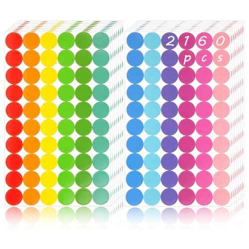 SallyFashion 2160PCS Dot Stickers 3/4 inch Color Coding Labels Round Dot Labels, 12 Color Polka Circle Label Stickers for Kids Preschool Classroom Decor Must Haves, Garage Yard Sales, Papers