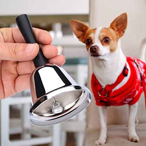 MROCO Loud Hand Bell, Silver Steel Hand Bells for Adults, Dinner Bells for Inside Classroom Bell, for Food Line, Alarm, Jingles, Ringing
