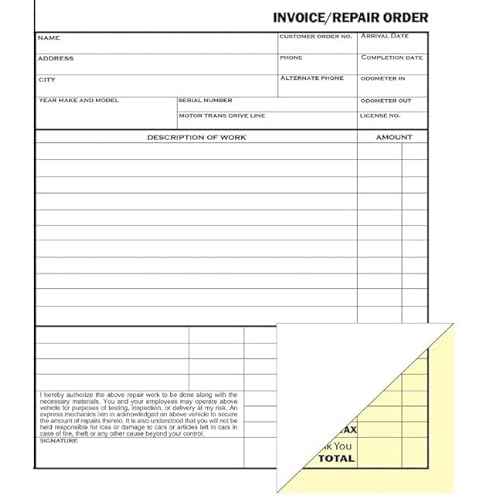 100 Pack Car Vehicle Repair Order and Invoice Receipt Form 2 Part Carbonless Auto Repair Shop Garage Form