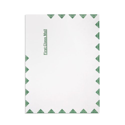 Blue Summit First-Class Tyvek Envelopes, 100 10 x 13 Peel & Seal Envelopes, White Tyvek with Center Seam and Green First-Class Markings