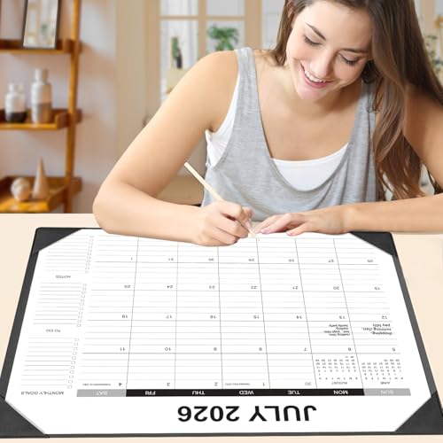 Adronix Black Desk Calendar 2026-2027 with Desk Mat, 22x17 Inch Large Office Planner