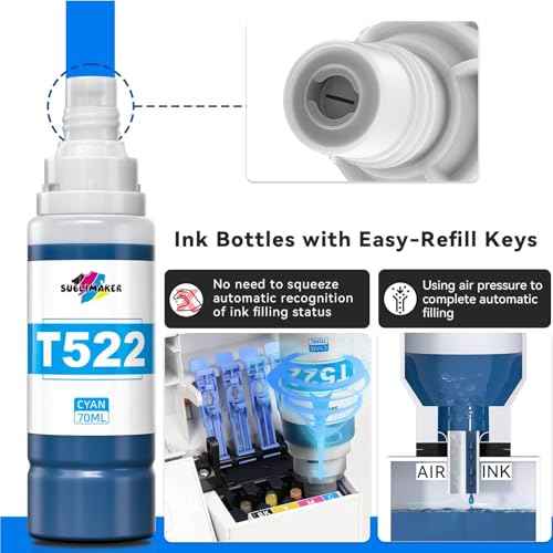 522 Ink Refill Bottles (NotSublimation Ink) Compatible Replacement for Epson Ecotank ET-2800 ET-2720 ET-4800 ET-2803 ET-2400 ET-4700 ET-2840 ET-4810 ET2800 ET4800 ET2803 ET2400 Printers (5 Packs)