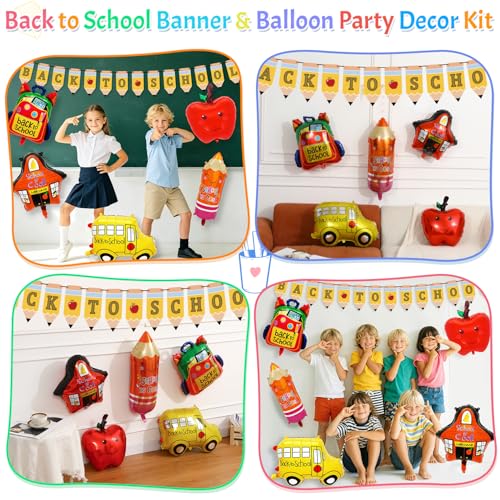 Multiwins Back to School Double-Sided Classroom Sign with 6 Liquid Chalk Markers, 14x11 Black Banner & Balloons