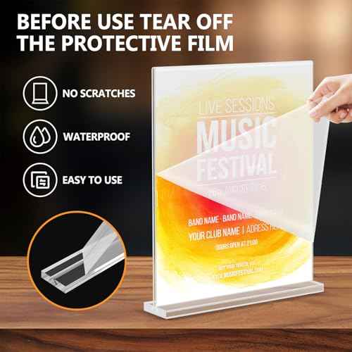 Acrylic Sign Holder 8.5 x 11, Double Sided Sign Holder Stand, Plastic 6 Pack Table Paper Stand, Vertical Menu Flyer Stand, T Shape Table Flyer Holder