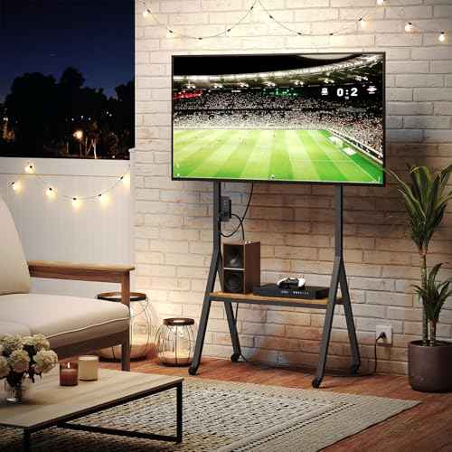 Rolling TV Stand for 50" TVs with Power Outlets, Mobile TV Stand on Wheels and Shelf, TV Cart with Swivel Mount, for Living Room, Conference Room, Bedroom, Rustic Brown and Black DS07UBR