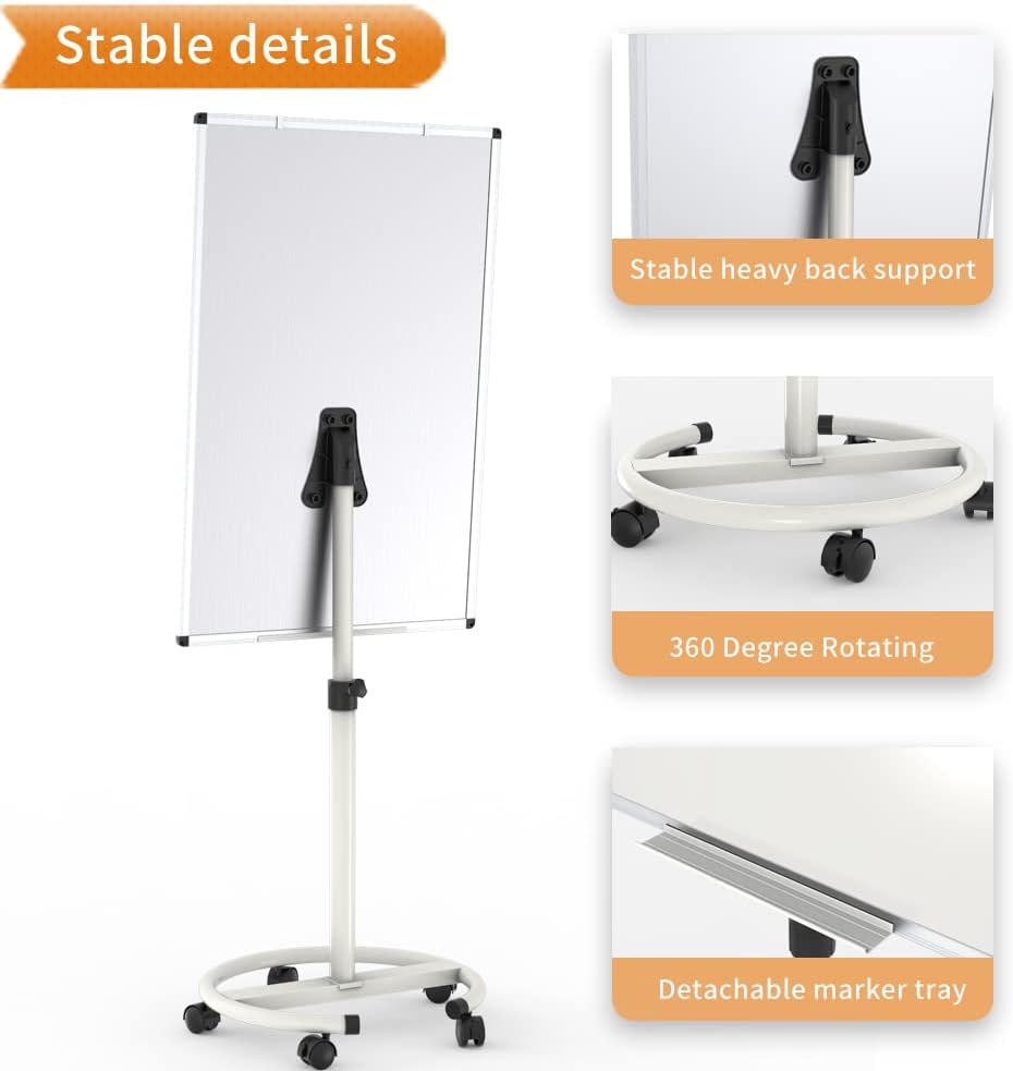 VIZ-PRO ECO Magnetic Whiteboard - 36 X 24 Inches | Rolling Easel Flipchart Stand with Paper Pads