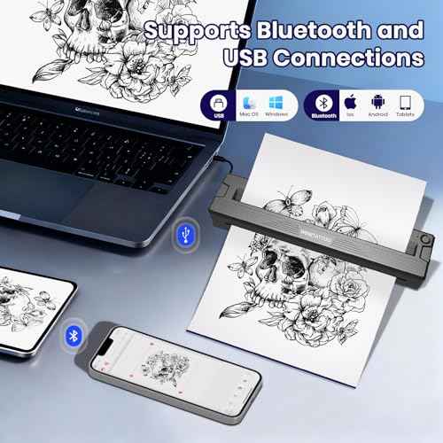 Tattoo Stencil Printer Machine,2026 Upgraded Portable Thermal Wireless Bluetooth Printer for Tattoo Beginners&Artists,withTransfer Paper and Thermal Paper,Compatible with Phone&PC
