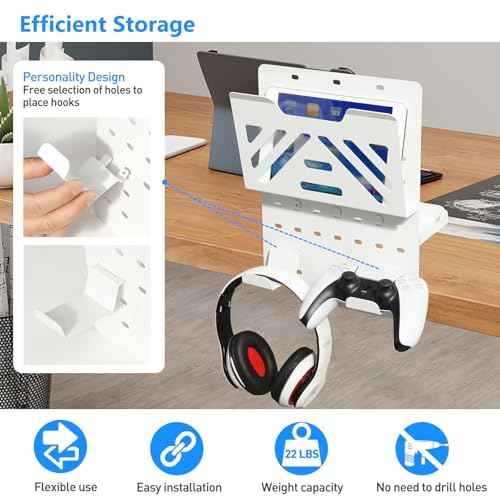 MAXECHO Desk Side Storage Holder, Metal Pegboard, Above or Under Desk Laptop Mount, Table Side Hanging File Organizer, Clamp On Cable Management Tray, Peg Board for Gaming, Office