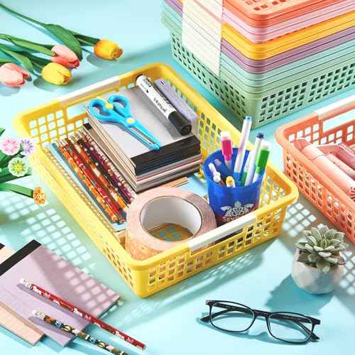 gisgfim 6 Pack Plastic Turn in Paper Trays for Classroom Pastel Storage Bin Basket Organizers for School Teacher Supplies Classroom Office Home Organization and Storage Tray Holds 4A Paper File