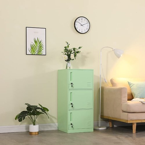 DAYTOYS 3 Door Metal Vertical Storage Locker for Kids Bedroom, Children Room, School, Office, Home,Stackable Steel Storage Cabinet for Toys, Sports Equipment,Anti-Tilting Device. (3D, Green)
