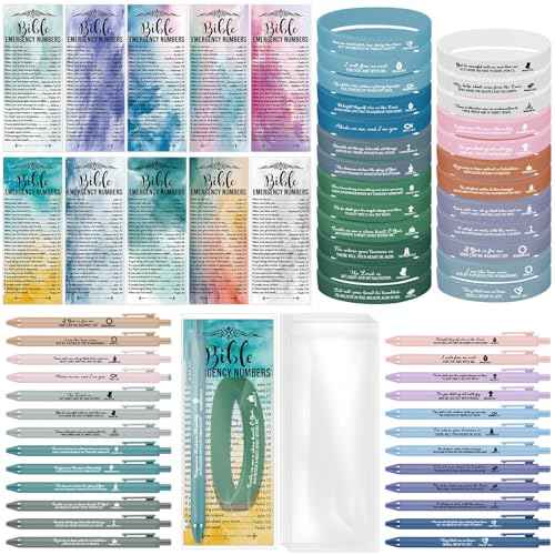 100 Set Clergy Appreciation Day Gifts Bulk Bible Verse Pens Religious Silicone Wristband Watercolor Bible Emergency Numbers Bookmarks Church Gifts for Men Women Sunday School