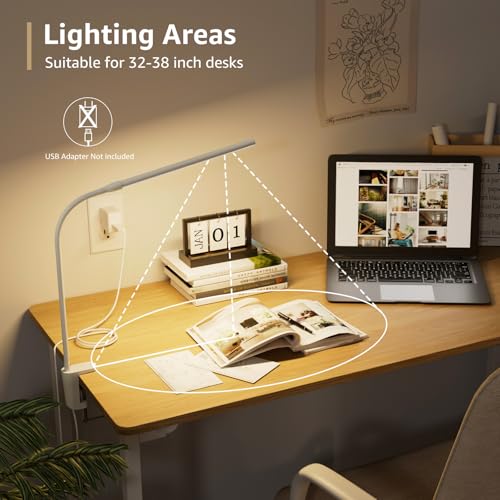 Lepro White Clamp Desk Lamp with LED, 460LM, 5W, Adjustable Reading Light