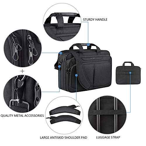 KROSER Laptop Bag Expandable Lightweight Briefcase for 17.3" Laptop Premium Business Work Bag Water-Repellent Messenger Bag with RFID Pockets for Travel/Women/Men-Black