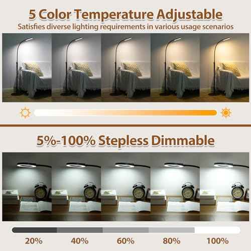 8X Magnifying Glass with Light and Stand, Krstlv 24" Flexible Gooseneck Magnifying Floor Lamp, 3-in-1 LED 5 Color Modes Stepless Dimmable Lighted Magnifier Hands Free for Close Work, Hobby, Esthetican