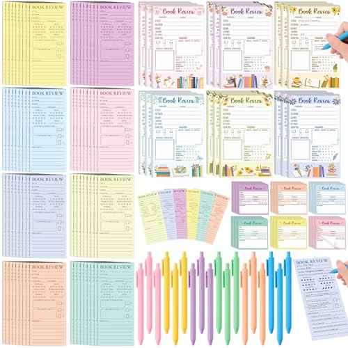 L1rabe Colorful Book Review Set - 18 Book Review Sticky Notes 72 Bookmarks 18 Notepads 18 Pens for Lover Reader Bookish Bookworm Christmas Gifts, Reading Tracker Log Marker Sticker for Student Teacher