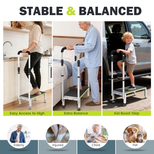 DEPSUNNY 1-Step RV Stool with 2 Handrails, Adjustable Heights for Elderly