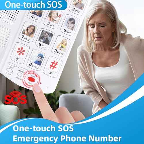 Big Button Phone for Seniors, Corded Landline Telephone with 10 Picture Keys, Phones for Elderly,One-Touch Dialling,Suitable People with Vision Disorders/Hearing Damage (EX-LD-828-01)