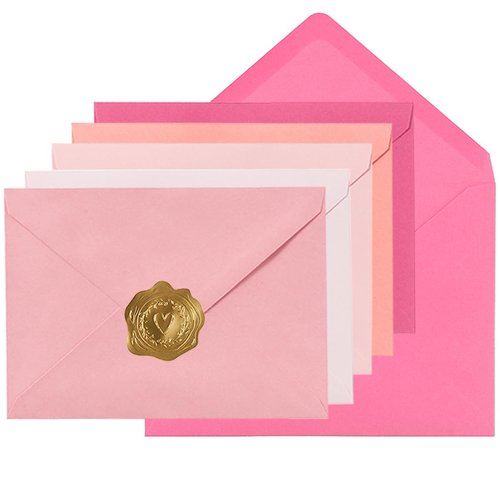 Toperd 100 Pieces A7 Envelopes with Gold Stickers 5 Colors 5.24 x 7.24 Inches for Wedding Cards, Birthday, Baby Shower, Invitations (5 Pink, 5 1/4 x 7 1/4 inches)