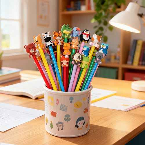 Cute Safari Animals Cartoon Gel Black Ink Pens,Random Kawaii Writing Pens,Assorted Styles Pens for School Office Home Student Kids Present (24)