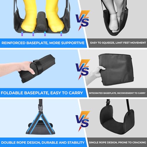 AZAMIA No-Collapse Airplane Foot Hammock - 1pc Black (1pc-black) In-Flight Foot Rest