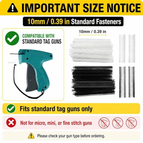 5000 Pack 10mm Tag Fasteners for Thick Fabrics – Black & White Refill for Standard Tag Guns