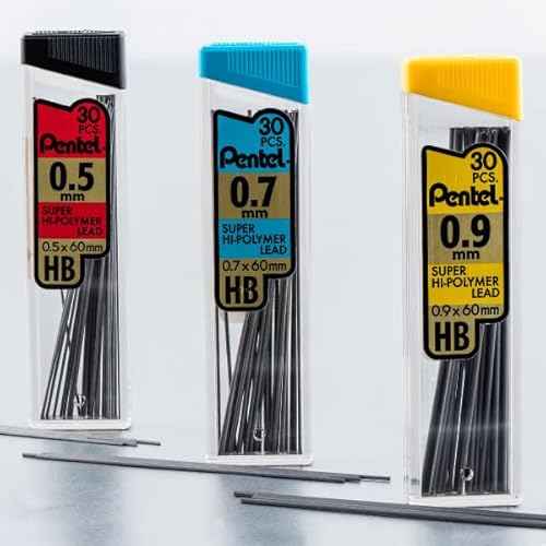 Pentel Super Hi-Polymer Mechanical Pencil Lead Refill - 0.5mm, 0.7mm, 0.9mm - 90 Lead refills (30 of Each Size)