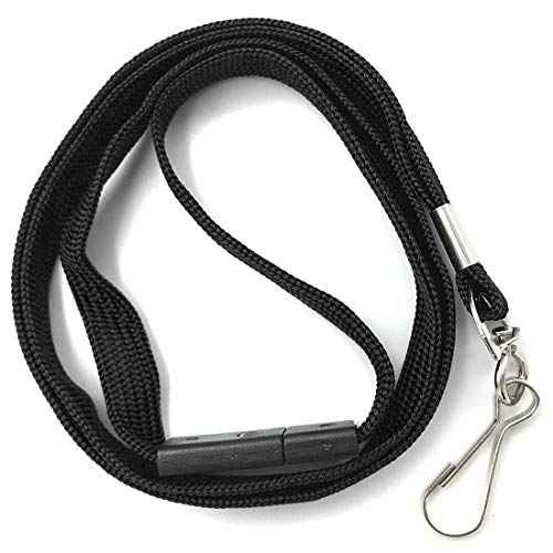 Bird Fiy Lanyards Safety Black Lanyards Neck Flat Premium Breakaway Badge Lanyard with J-Hook for ID Nametag Badge Holder (Black, 50 PCS)