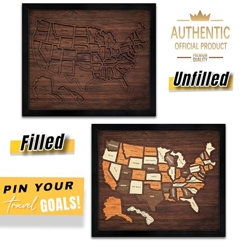Finelife USA Travel Map Puzzle 13x11 Wooden Interactive Country Map for Couples & Families - Medium, Mixed Puzzle