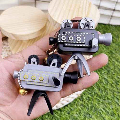 Miniature Retro Film Projector Model with Tripod, Resin Craft Vintage Style Movie, Collectible Mini Film Props with Bell for Home Desktop Display (Black+gray)