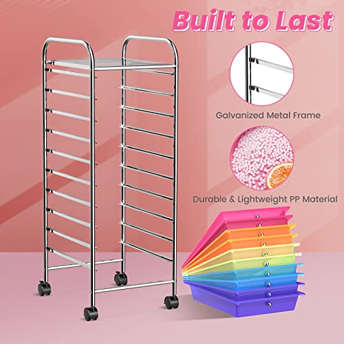 COSTWAY Rainbow 10-Drawer Mobile Storage Cart 13x15x34 Inches