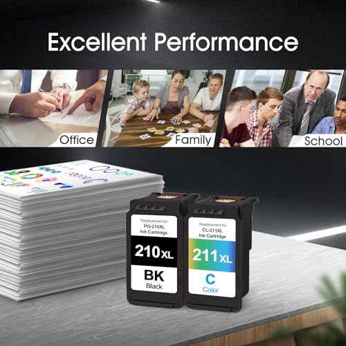 210XL and 211XL Ink Cartridges Replacement for Canon PG-210XL CL-211XL for Pixma IP2702 MX410 MP495 MP230 MP240 MP280 MX340 MX350 MX360 (1 Black 1 Tri-Color)
