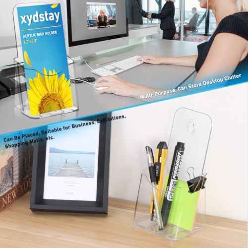 12 Pack Acrylic Brochure Holder 4x9 Inches Slant Back Design, Clear Display Stand, Plastic Table Stand Sign Holder,Pamphlet Holder Flyer Holder, Acrylic Display Stand
