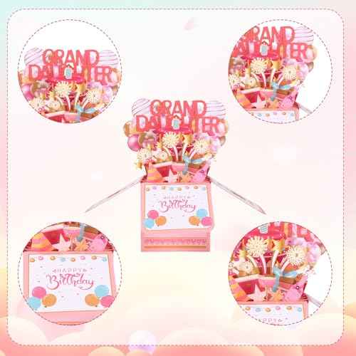 Happy Birthday Pop Up Card for Granddaughter, Colorful Balloons & Fireworks 3D Birthday Card with Envelope Creative Gift for Grand-Daughter from Grandparents