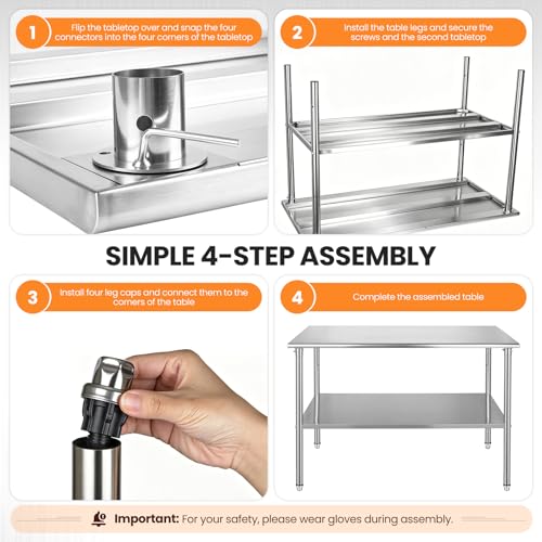Kryonix 24x36 Stainless Steel Work Table with Adjustable Undershelf, NSF Heavy Duty Prep Table