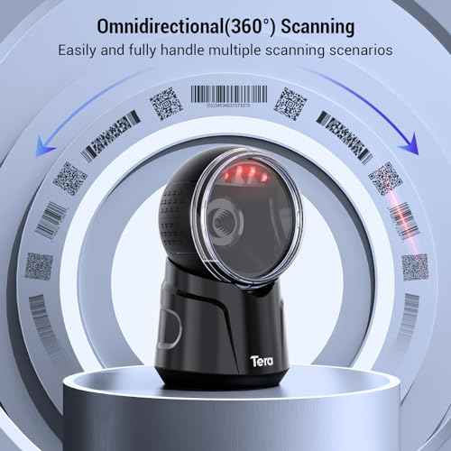 Tera Barcode Scanner Desktop Omnidirectional: 1D 2D QR Hands Free USB Wired Bar Code Reader Adjustable Scan Head Plug and Play for POS Supermarket Retail Store Mobile Payment Model 9000