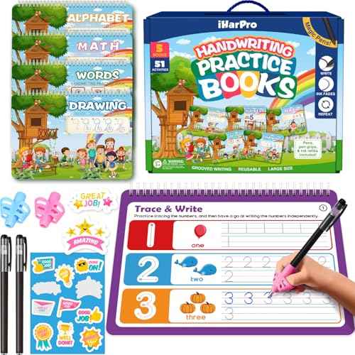 Magic Grooved Writing Practice for Kids, Reusable Grooved Handwriting Practice Workbook Ages 3-8, Large 11.2"x7.5" Preschool Learning Activities Tracing Books, Kindergarten Educational Toys for 5-7