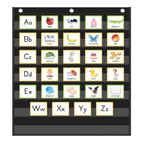 Eamay Standard Pocket Charts, Black Pocket Chart for Classroom,Teacher Supplies(28W*28L)