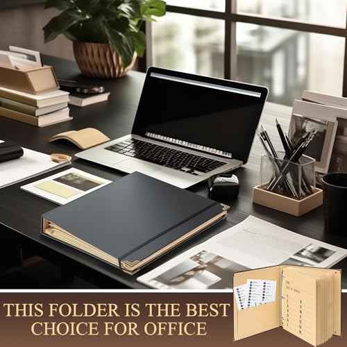 Marspark 3 Rings Folio Important Document Organizer with Labels, Family Document Organizer Binder, Expanding File Folder for Important Papers, Letters, Birth Certificates, Photos, Passports, Black