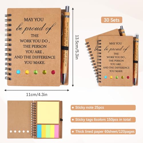 30 Pack Inspirational Spiral Notebook, Employee Appreciation Gifts Bulk Journals with Sticky Note Pen, Note Pads for Employees for Nurse Teacher Team Employees Coworker Volunteer Thank You Gifts