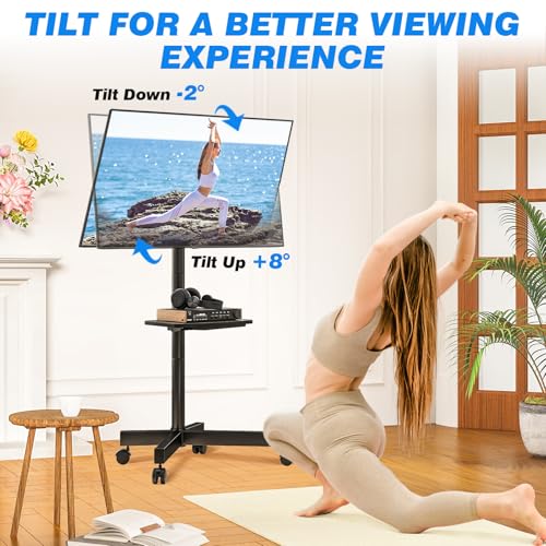Rfiver Black Mobile TV Stand for 23-65 Inch Flat & Curved TVs Up to 88 lbs