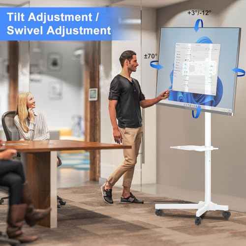 suptek White Mobile TV Cart for 21-60 Inch LCD LED Flat/Curved Panel Screen TVs Max VESA 400x400 with Laptop Shelf Holds up to 77lbs, White, ML55BW