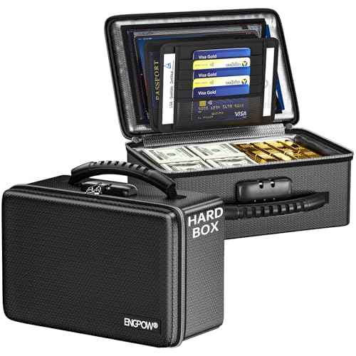 ENGPOW Fireproof Money Box, Small Hard Case Fireproof Box with Fireproof Zipper £¦ Lock, 6400¡ÆF Heat Insulated Fireproof Water Resistant Safe Box for Cash, A5 Document, Passport and More, Black