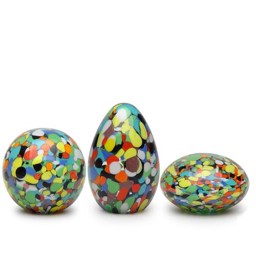 Ca D Oro Set of 3 Small Glass Paperweights Multicolor Confetti Hand Blown Murano-Style Art Glass for Flower and Decor - Models Flat/Ball/Egg