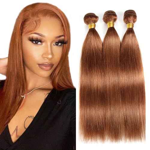 #30 Brown Bundles Straight Bundles Human Hair 16 18 20 Inch Light Brown Straight Bundle Unprocessed Brazilian Virgin Weave Hair 3 Bundle 50 Gram Per Bundle